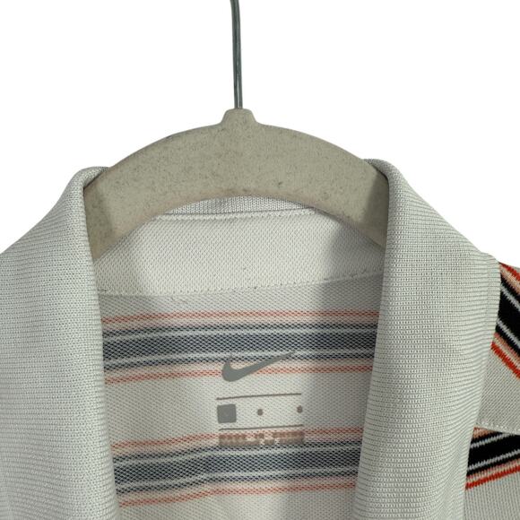 Nike Court Dri Fit Polo Shirt Orange White Striped Golf Office Mens Large - Picture 3 of 6